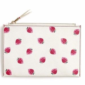 J. CREW Medium Leather Pouch Clutch Strawberries